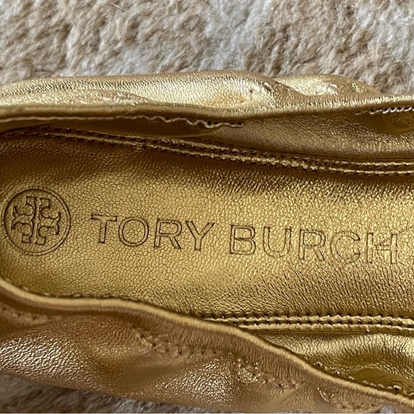 Tory Burch Eddie Ballet Flats In Metallic Gold Size 10 - Picture 9 of 14